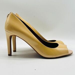 Cole Haan Women's Tan Patent Leather Peep Toe Stiletto Heels